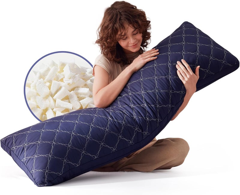 Decroom Memory Foam Body Pillow for Adults, Ultra-Soft Full Body Pillow with Diamond Quilted Cover, Support for Side Sleepers - Machine Washable, 20x54 Inch, Navy Blue - Image 1