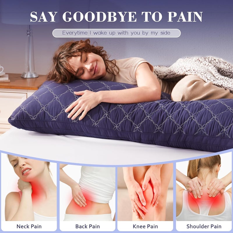 Decroom Memory Foam Body Pillow for Adults, Ultra-Soft Full Body Pillow with Diamond Quilted Cover, Support for Side Sleepers - Machine Washable, 20x54 Inch, Navy Blue - Image 4