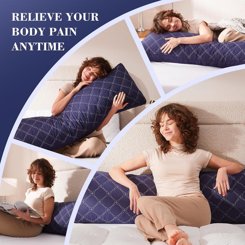 Decroom Memory Foam Body Pillow for Adults, Ultra-Soft Full Body Pillow with Diamond Quilted Cover, Support for Side Sleepers - Machine Washable, 20x54 Inch, Navy Blue - Image 2