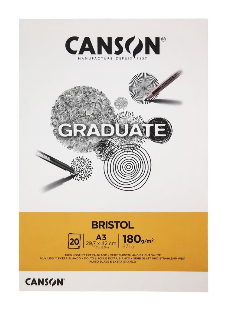 CANSON A3 Size Bristol Illustration Pad 20 Sheets 180gsm Thickness - Image 1