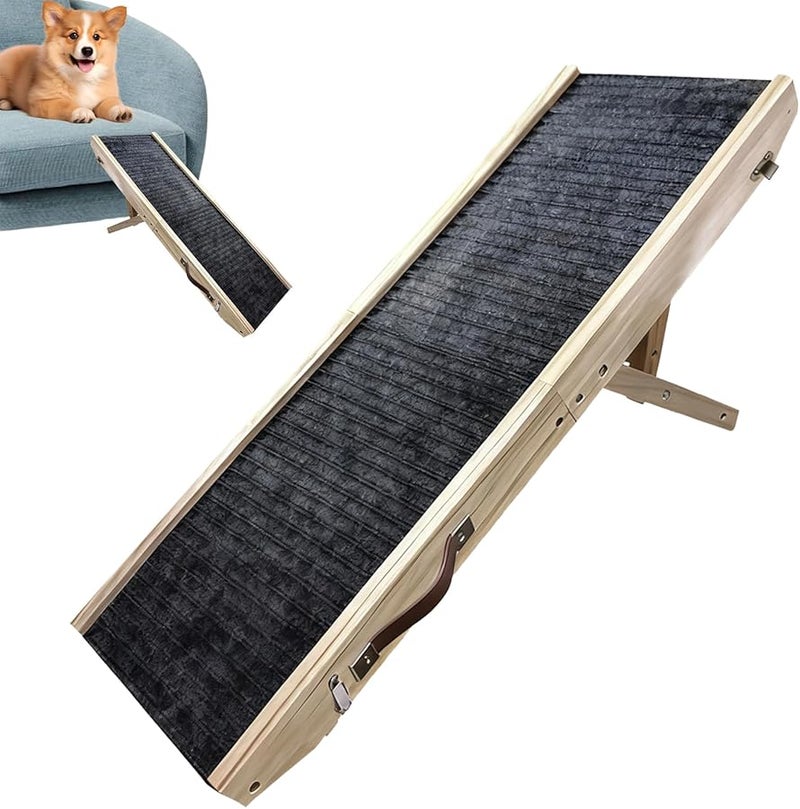 Wooden Dog Ramp Foldable Adjustable Pet Stairs For Sofa Bed SUV 4 Height Levels - Image 1