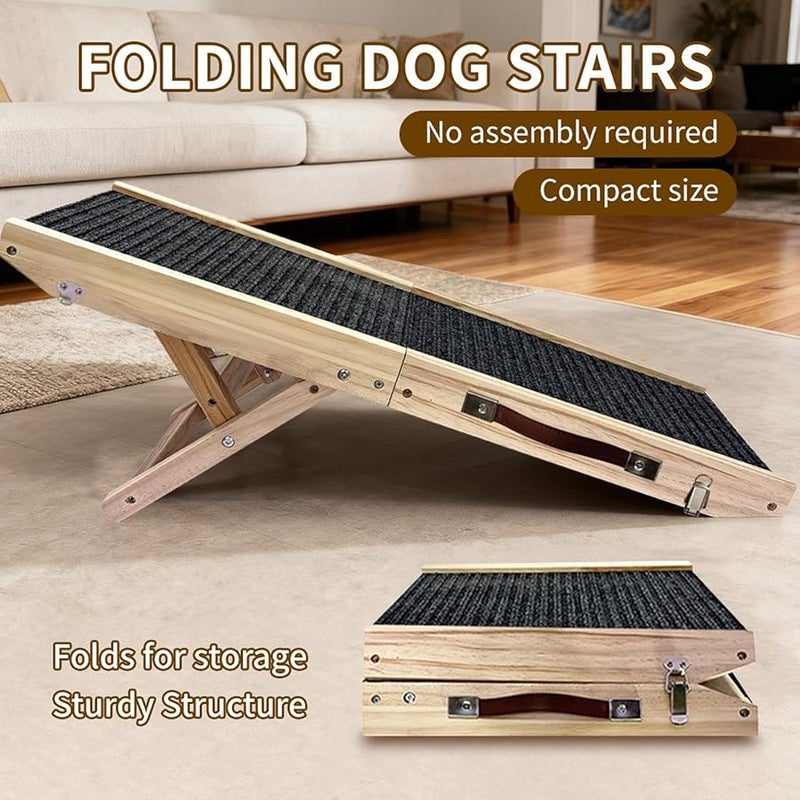 Wooden Dog Ramp Foldable Adjustable Pet Stairs For Sofa Bed SUV 4 Height Levels - Image 5