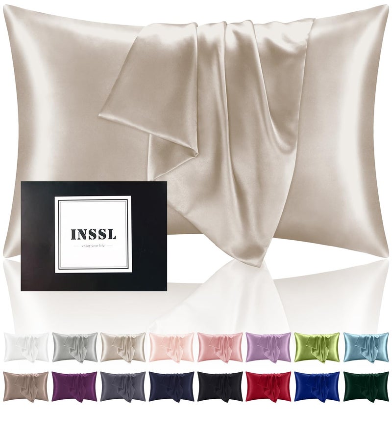 INSSL Silk Pillowcase for Women Mulberry Silk Pillowcase for Hair and Skin and Stay Comfortable and Breathable During Sleep Queen Taupe