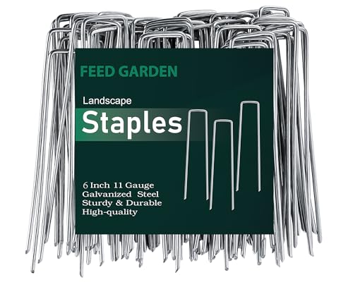 FEED GARDEN 6 Inch 50 Pack Hot-dip Galvanized Landscape Staples Plant Cover Stakes 11 Gauge Tent Stakes Garden Stakes Landscaping Fabric SOD Pins Yard Stakes for Decoration Weed Barrier Fabric - Image 1