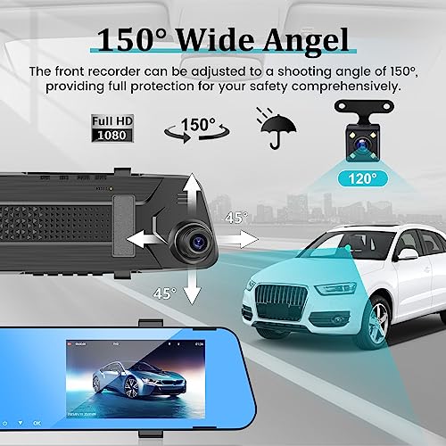 NHOPEEW 4.5 Inch Rear View Mirror Camera for Car with 64G TF Card, 1080P IPS Screen/Loop Recording / 150° Wide Angel/Night Vision/G-Sensor/Parking Assistance - Image 2