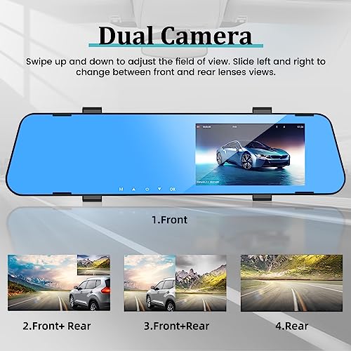 NHOPEEW 4.5 Inch Rear View Mirror Camera for Car with 64G TF Card, 1080P IPS Screen/Loop Recording / 150° Wide Angel/Night Vision/G-Sensor/Parking Assistance - Image 4