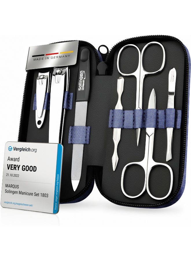marQus Manicure Set Solingen Made in Germany 7 Piece Exclusive Finger Toe Nail Clippers Kit for Women and Men in Vegan Leather Case Color Jeans - Image 2
