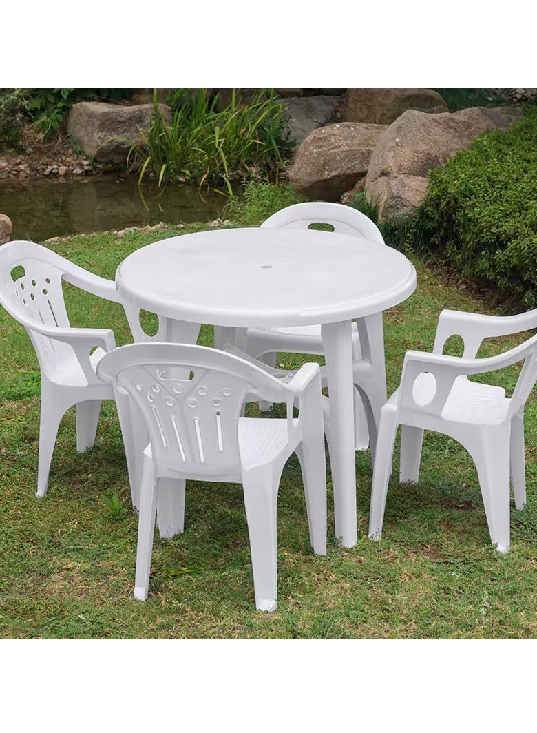 Generic Table and Chair Set Round Table Camping Table Plastic Patio Table with Umbrella Hole Outdoor Dining Table for Home,Bar, Garden, Backyard,Yard（1 Table+4 Chairs)  - Image 1