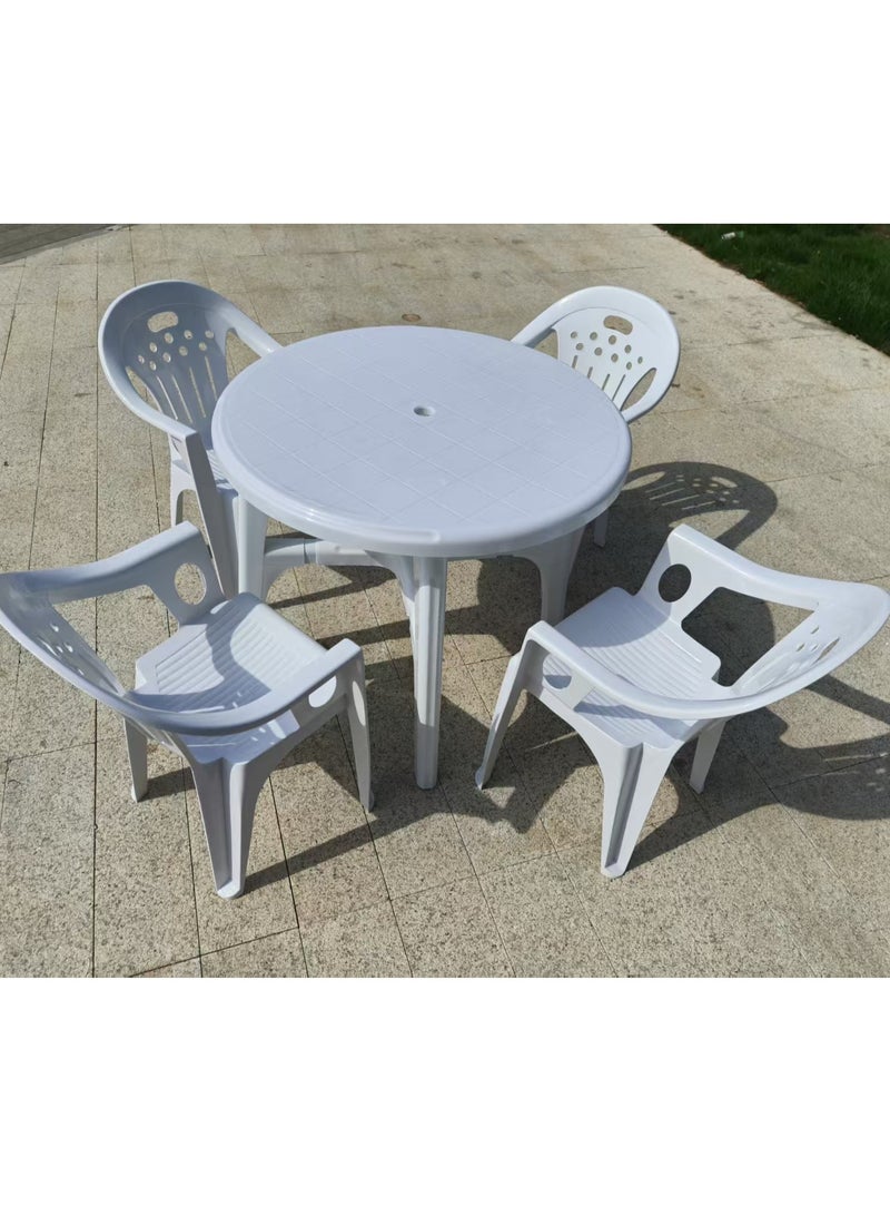 Generic Table and Chair Set Round Table Camping Table Plastic Patio Table with Umbrella Hole Outdoor Dining Table for Home,Bar, Garden, Backyard,Yard（1 Table+4 Chairs)  - Image 2