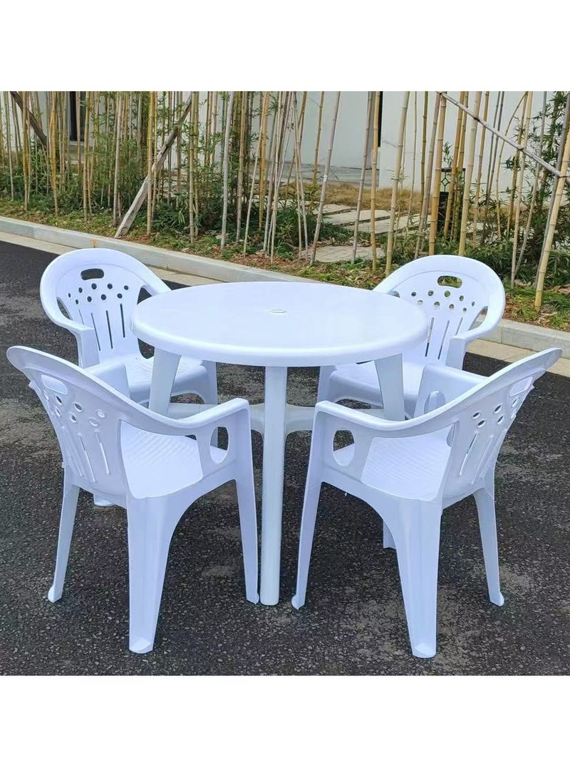 Generic Table and Chair Set Round Table Camping Table Plastic Patio Table with Umbrella Hole Outdoor Dining Table for Home,Bar, Garden, Backyard,Yard（1 Table+4 Chairs)  - Image 4