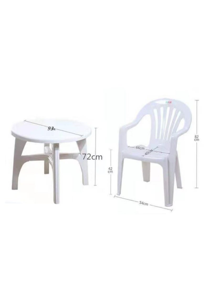 Generic Table and Chair Set Round Table Camping Table Plastic Patio Table with Umbrella Hole Outdoor Dining Table for Home,Bar, Garden, Backyard,Yard（1 Table+4 Chairs)  - Image 5