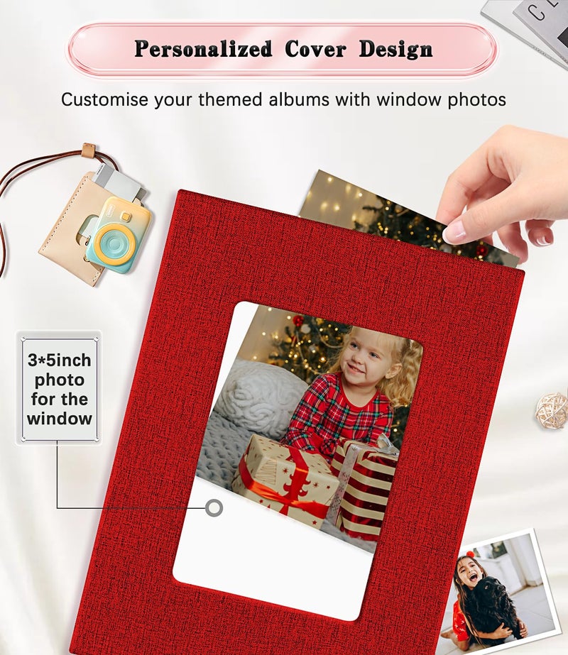 EJBLFE Ejblfe Photo Album 4x6 Linen Cover Slide-in Photo Album Book Can Holds 100 4x6 Photos with 50 Black Sheets for Family Wedding Baby and Holiday Pictures (Red)  - Image 2