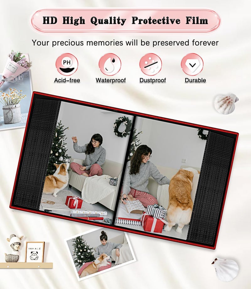 EJBLFE Ejblfe Photo Album 4x6 Linen Cover Slide-in Photo Album Book Can Holds 100 4x6 Photos with 50 Black Sheets for Family Wedding Baby and Holiday Pictures (Red)  - Image 4