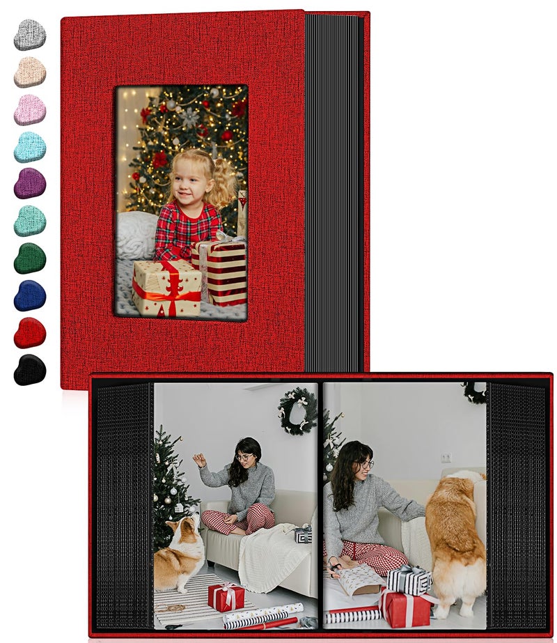 EJBLFE Ejblfe Photo Album 4x6 Linen Cover Slide-in Photo Album Book Can Holds 100 4x6 Photos with 50 Black Sheets for Family Wedding Baby and Holiday Pictures (Red)  - Image 1
