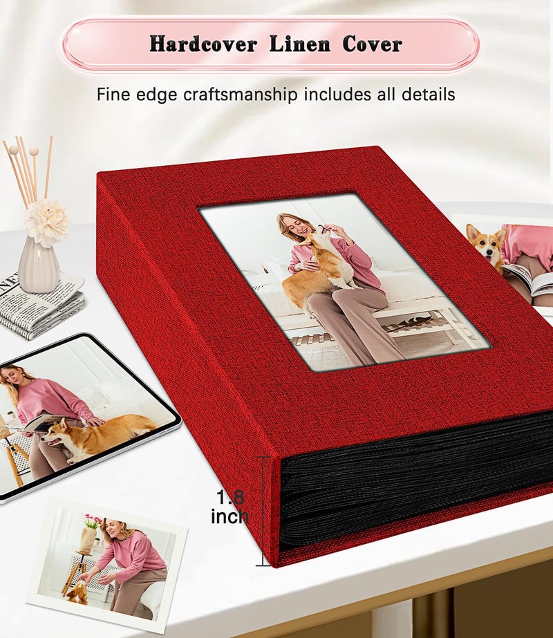 EJBLFE Ejblfe Photo Album 4x6 Linen Cover Slide-in Photo Album Book Can Holds 100 4x6 Photos with 50 Black Sheets for Family Wedding Baby and Holiday Pictures (Red)  - Image 5