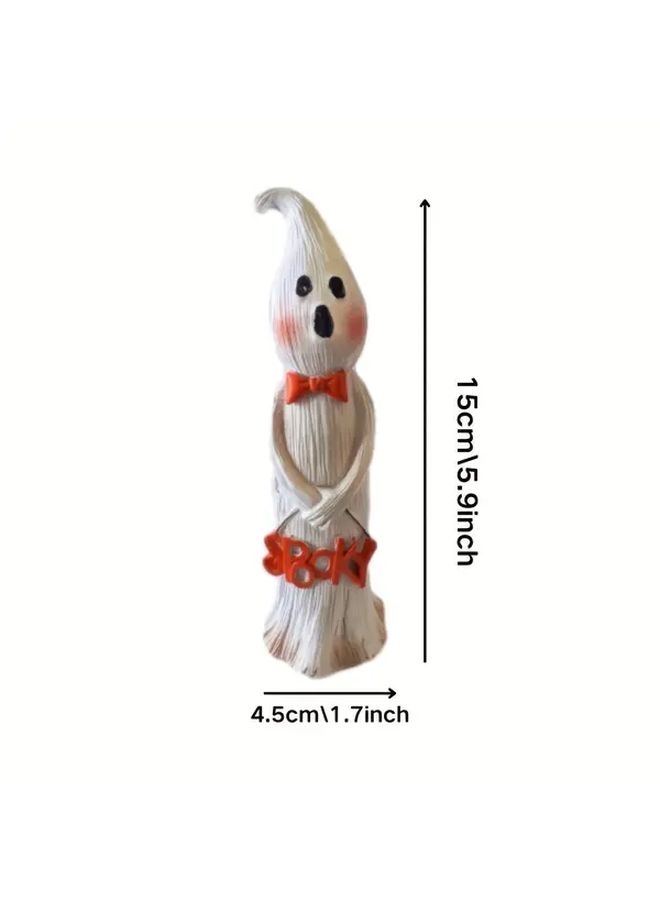Polychrome Halloween Statue With Ghost Letters And Smiling Pumpkin Face Decoration - Image 5