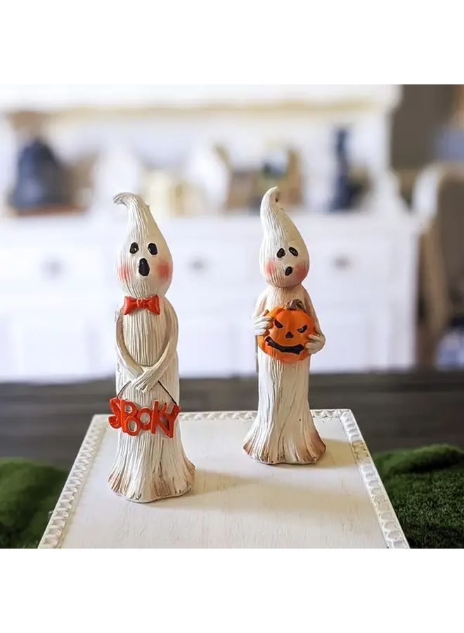 Polychrome Halloween Statue With Ghost Letters And Smiling Pumpkin Face Decoration - Image 1