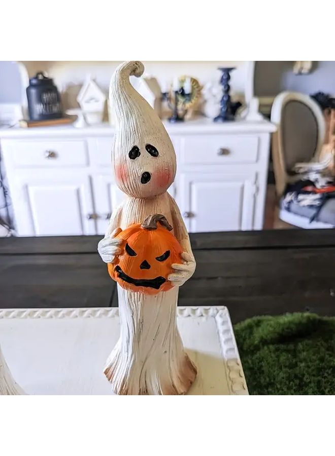 Polychrome Halloween Statue With Ghost Letters And Smiling Pumpkin Face Decoration - Image 4