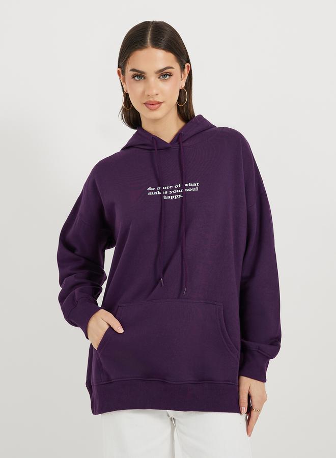 Styli Oversized Longline  Slogan Hoodie - Image 5