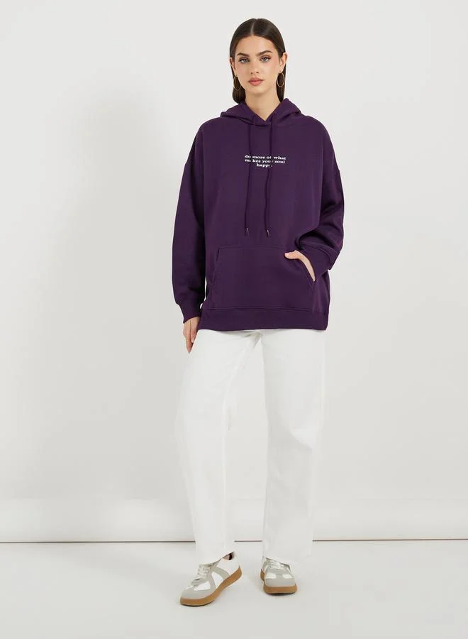 Styli Oversized Longline  Slogan Hoodie