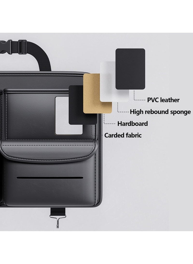 شو وو Leather Car Backseat Organizer, Hanging Seat Storage Bag for Snacks, Drinks, Toys, Magazines, Keeps Clean and Tidy, Essential Travel Accessories, Black - Image 3