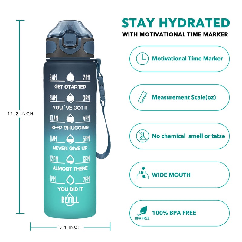 Enerbone 32 oz Drinking Water Bottle with Times to Drink and Straw, Motivational with Carrying Strap, Leakproof BPA & Toxic Free, Ensure You Drink Enough Water for Fitness Gym Outdoor - Image 2