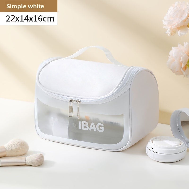 PU Waterproof Flip Cover Cosmetic Bag Colorful Large Capacity Portable Toiletry Bag High-value Multi-function Travel Storage Bag White
