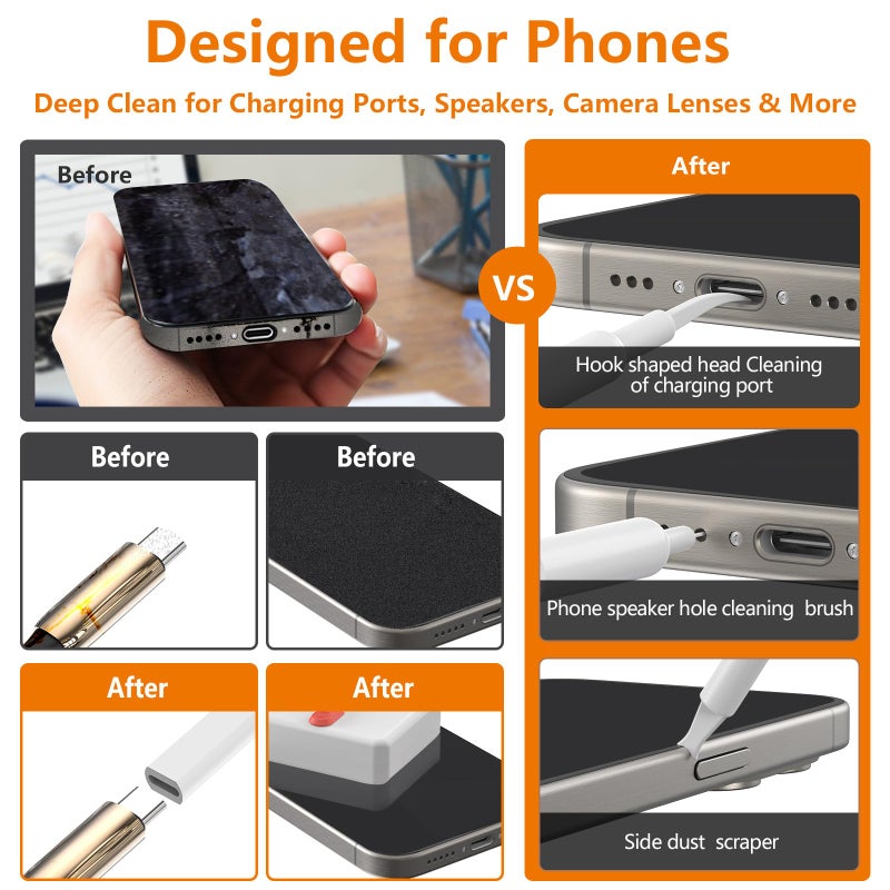 GintaXen Cell Phone Cleaning Kit, iPhone Cleaning Kit for Charging Port Cleaner Keyboard Cleaning Kit for Airpods/Android/USB C/Earbuds/Laptop/iPad/Camera Lens with Stylus Pen (White (with Putty and Cloth)) - Image 2