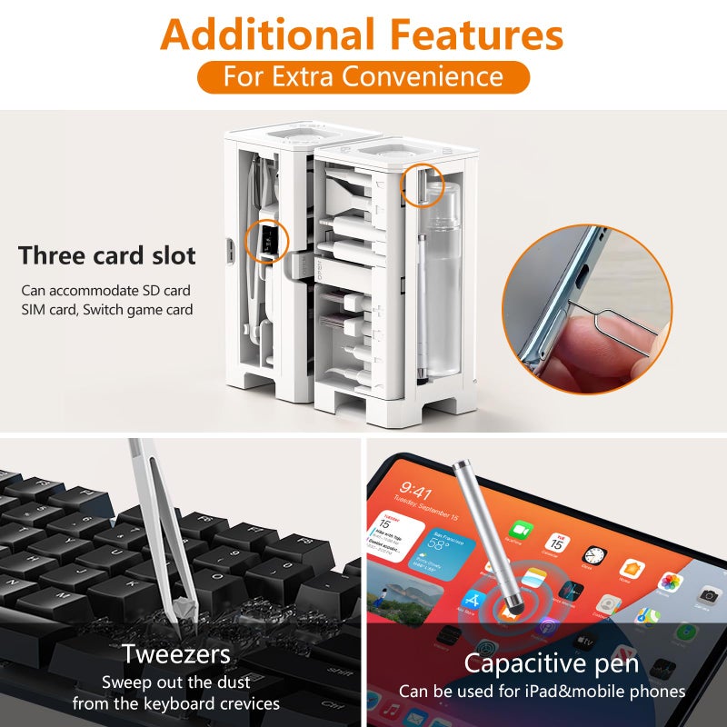 GintaXen Cell Phone Cleaning Kit, iPhone Cleaning Kit for Charging Port Cleaner Keyboard Cleaning Kit for Airpods/Android/USB C/Earbuds/Laptop/iPad/Camera Lens with Stylus Pen (White (with Putty and Cloth)) - Image 4