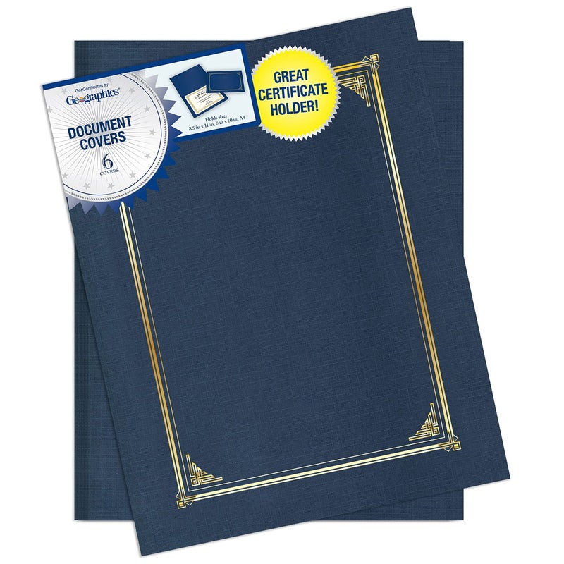 Geographics Classic Linen Certificate/Document Covers, 12.5” x 9.75”, Blue Navy (6 Pack) - Image 1