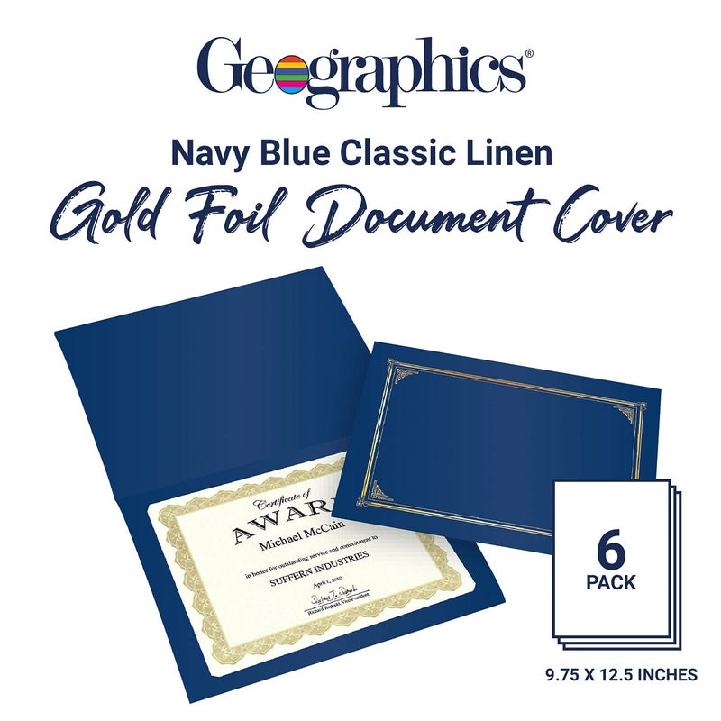 Geographics Classic Linen Certificate/Document Covers, 12.5” x 9.75”, Blue Navy (6 Pack) - Image 3