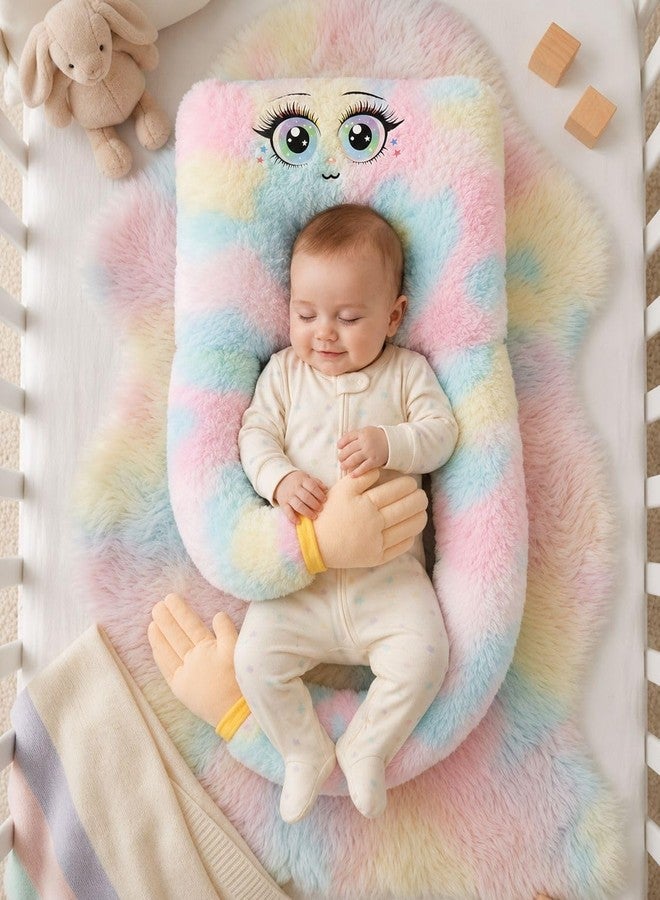 NME COLLECTION Baby Plush Rainbow Cushion | Soft Faux Fur Decorative Hug Pillow with Long Arms | Cute Nursery & Kids Room Cushion for Supervised Lounging - Image 2