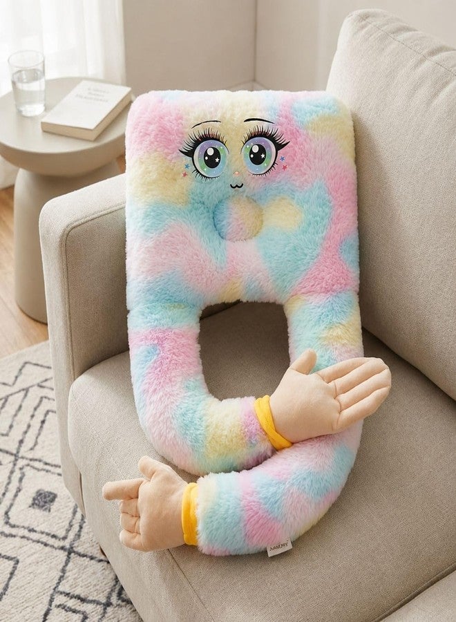 NME COLLECTION Baby Plush Rainbow Cushion | Soft Faux Fur Decorative Hug Pillow with Long Arms | Cute Nursery & Kids Room Cushion for Supervised Lounging - Image 1