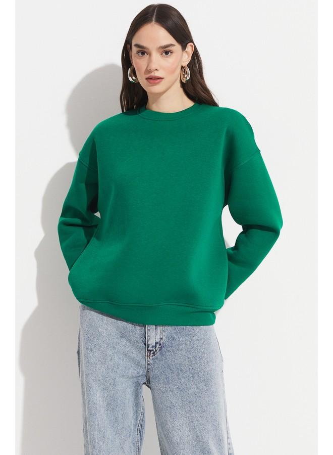 June Crew Neck Basic Sweatshirt Green - Image 2