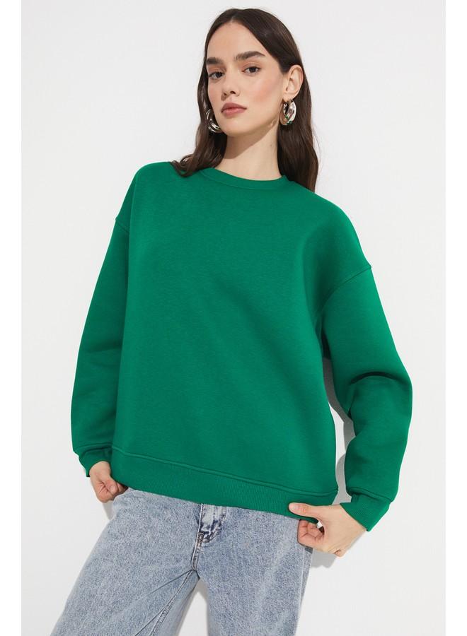 June Crew Neck Basic Sweatshirt Green - Image 4