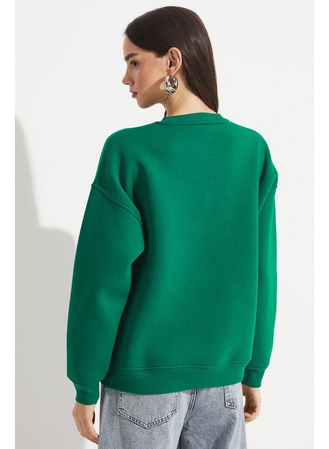 June Crew Neck Basic Sweatshirt Green - Image 5