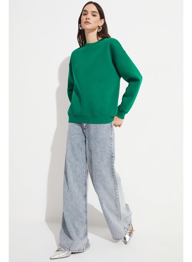 June Crew Neck Basic Sweatshirt Green - Image 3