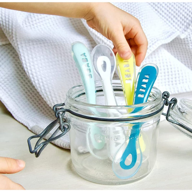 Baba ملعقة سيليكون من بيبا للمرحلة الثانية - ملعقة تدريب على التغذية الذاتية للأطفال مع طرف ناعم للغاية، صديقة للثة، مقبض مريح، خالية من BPA، أزرق عاصف، 8 أشهر وما فوق - Image 3