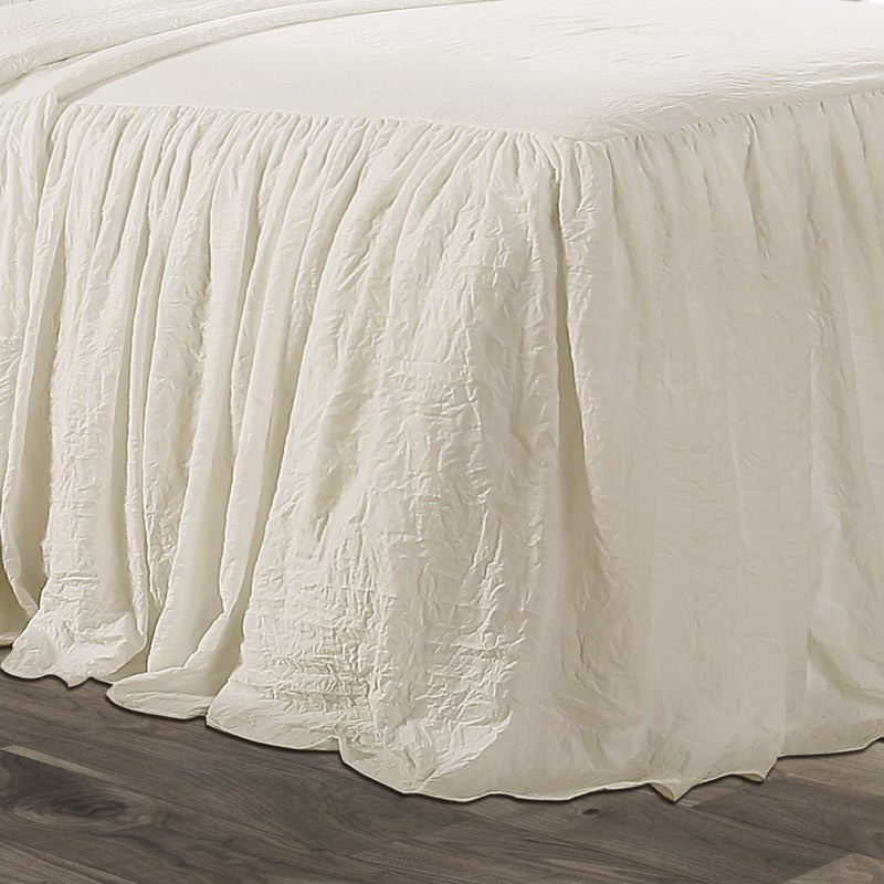 Lush Decor Lush Decor Ruffle Skirt Bedspread Set - 3 Piece Luxurious Farmhouse Bedding Set - Elegant, Charming Ruffle Detail - Timeless Style & Classic Design - Soft and Lightweight - King, Ivory  - Image 3