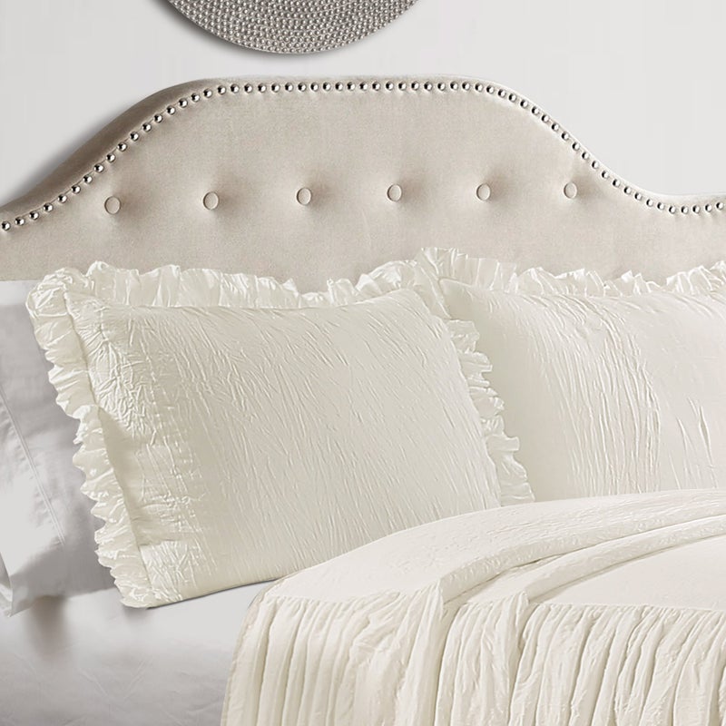 Lush Decor Lush Decor Ruffle Skirt Bedspread Set - 3 Piece Luxurious Farmhouse Bedding Set - Elegant, Charming Ruffle Detail - Timeless Style & Classic Design - Soft and Lightweight - King, Ivory  - Image 2