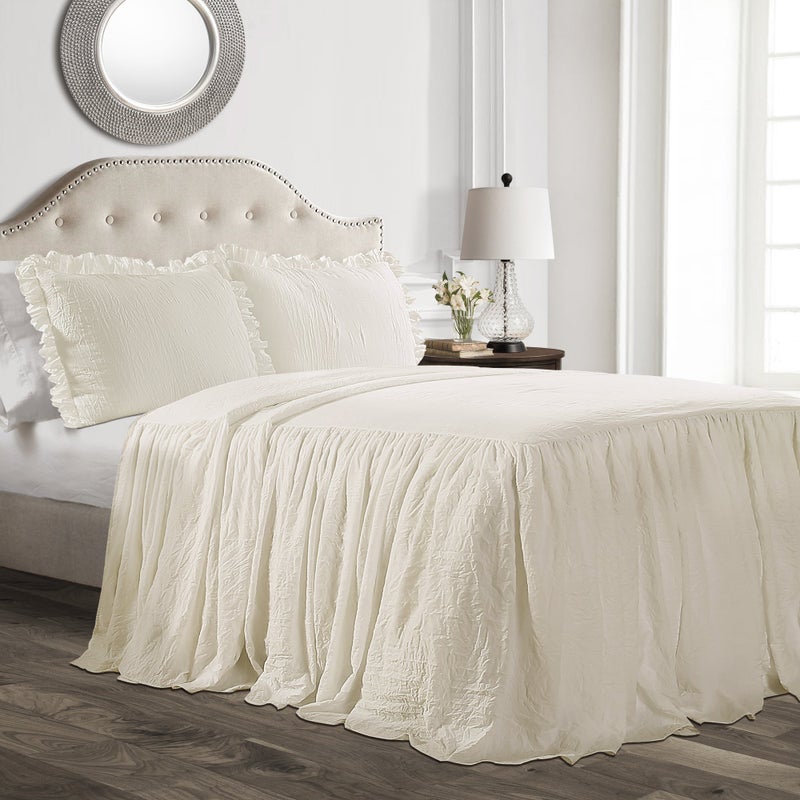 Lush Decor Lush Decor Ruffle Skirt Bedspread Set - 3 Piece Luxurious Farmhouse Bedding Set - Elegant, Charming Ruffle Detail - Timeless Style & Classic Design - Soft and Lightweight - King, Ivory  - Image 1
