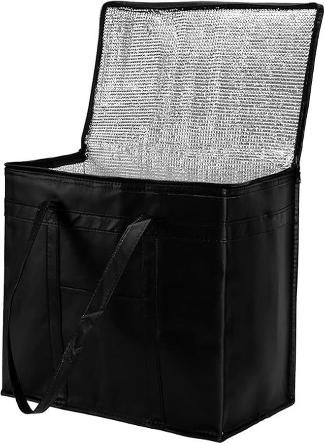 Whimsical Insulated Grocery Bags Collapsible Shopping Cooler Thermal Tote with Zipper for Hot Cold Frozen Food Transport Large Reusable Durable Long Handles Stands Upright (Black) - Image 1