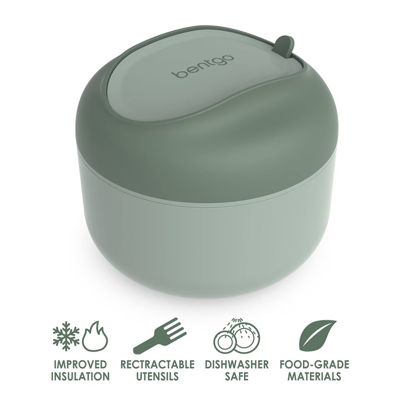 Bentgo وعاء بنتغو - وعاء معزول مقاوم للتسرب مع أدوات قابلة للطي، قسم للوجبات الخفيفة وتصميم سهل الإمساك محسّن للسفر - يحمل الحساء، الأرز، الحبوب والمزيد - خالي من BPA، 21.2 أونصة (أخضر كاكي) - Image 3