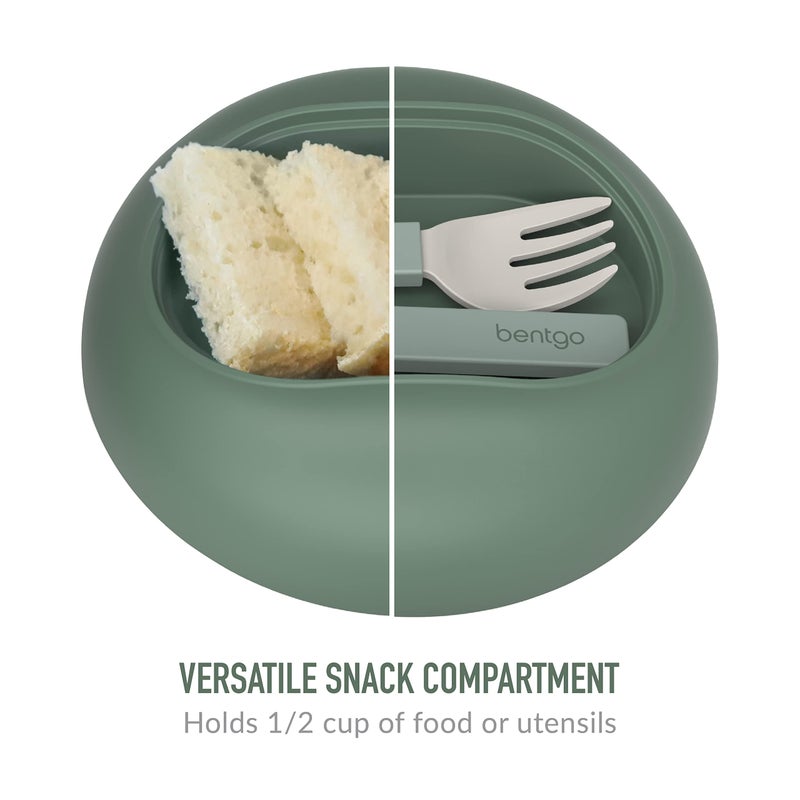 Bentgo وعاء بنتغو - وعاء معزول مقاوم للتسرب مع أدوات قابلة للطي، قسم للوجبات الخفيفة وتصميم سهل الإمساك محسّن للسفر - يحمل الحساء، الأرز، الحبوب والمزيد - خالي من BPA، 21.2 أونصة (أخضر كاكي) - Image 4