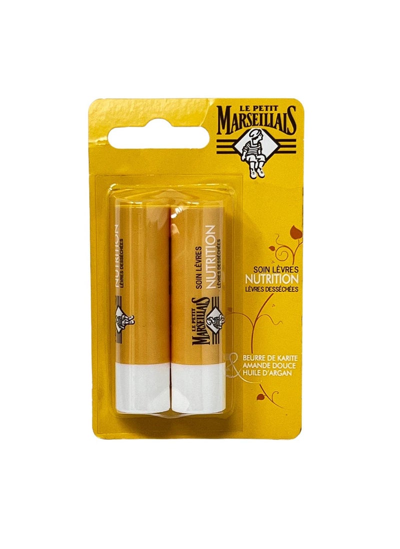 LE PETIT MARSEILLAIS Le Petit Marseillais  Soin Lvres Nutrition Lvres Dessches 2 tubes de 49 g  Baume  lvres au beurre de karit amande douce et huile dargan  Stick  lvres nourrissant 