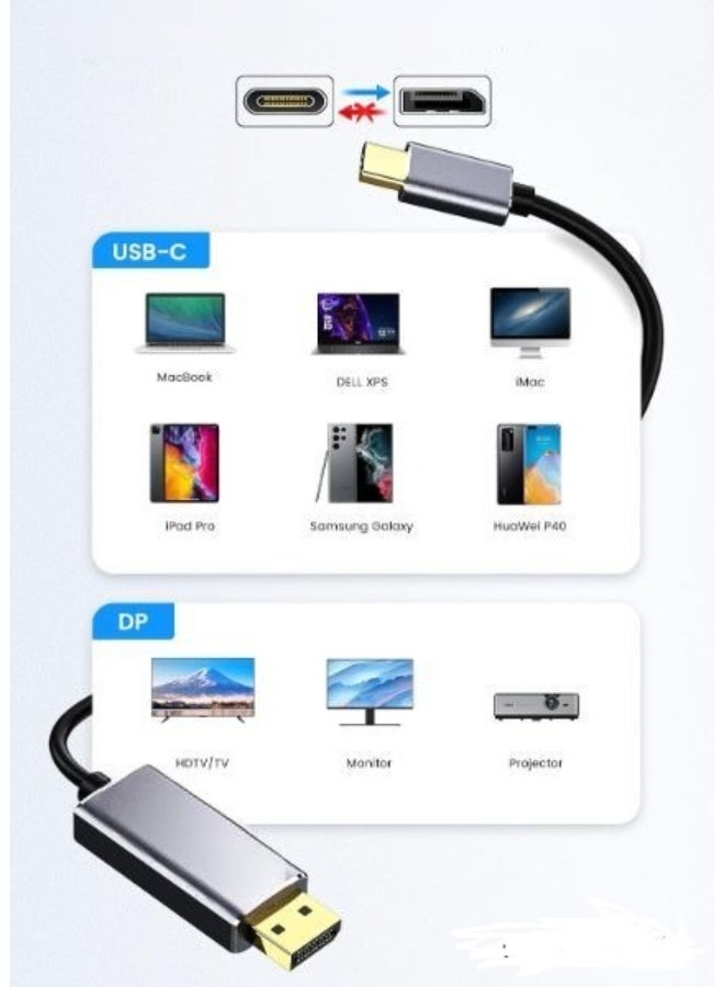 USB-C to DisplayPort 1.4 Cable – 2 Meters, 8K@60Hz, 4K@144Hz, High-Speed Video & Audio Transmission - Image 2