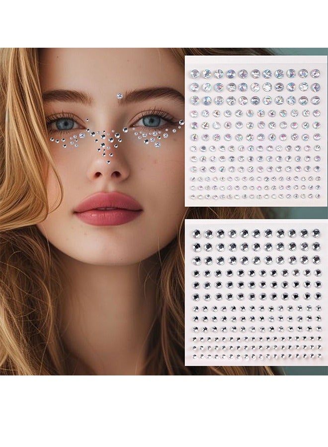 قطعتان من ملصقات أحجار الراين واللؤلؤ ذاتية اللصق، أحجار كريمة للوجه، أعواد مجوهرات للوجه والعين، ملصقات أحجار الراين الشفافة وقوس قزح، ملصقات ألماس لامعة، فن الأظافر، صناعة يدوية، إكسسوارات حفلات الكرنفال (330 درسًا) - Image 1