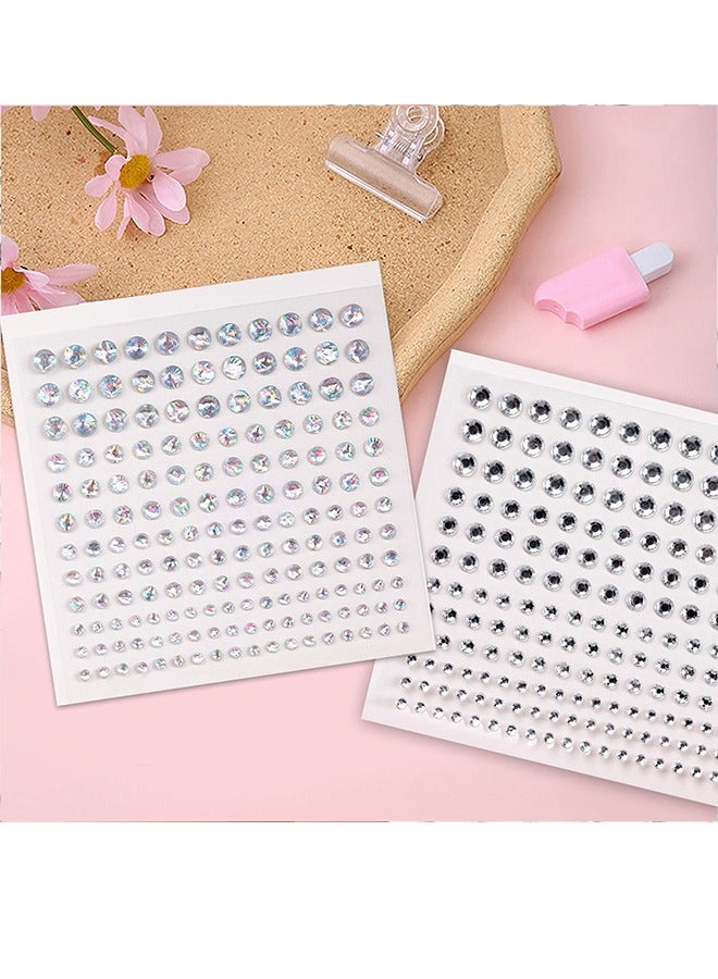 قطعتان من ملصقات أحجار الراين واللؤلؤ ذاتية اللصق، أحجار كريمة للوجه، أعواد مجوهرات للوجه والعين، ملصقات أحجار الراين الشفافة وقوس قزح، ملصقات ألماس لامعة، فن الأظافر، صناعة يدوية، إكسسوارات حفلات الكرنفال (330 درسًا) - Image 3