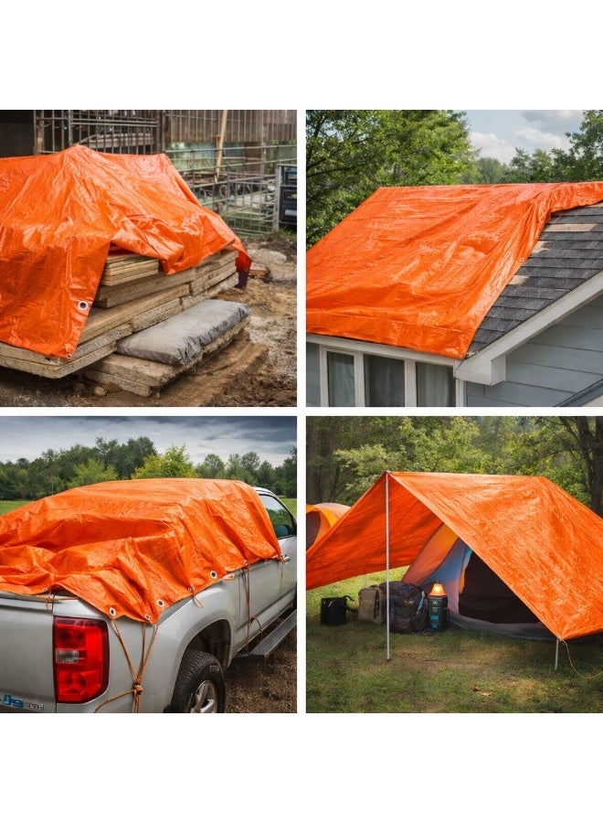Midwest Orange Tarpaulin Heavy Duty Waterproof – High Visibility UV Resistant Plastic Cover Sheet with Reinforced Edges & Rustproof Grommets - Image 2