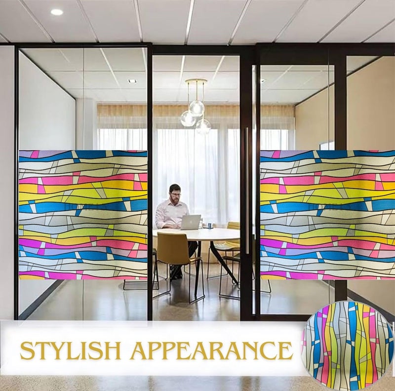 HOME13™ Frosted Glass Window Film Self Adheisve Decoartive Window Privacy Film Heat Control Removable Vinyl Window Sticker for Home Office (16"x50" Inch, Color Wave) - Image 4